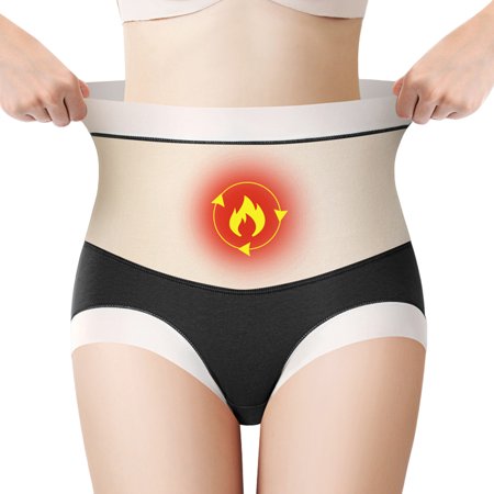 

rygai Women Winter Underpants Belly Control High Waist Plush Contrast Color Elastic Keep Warm Butt-lifted Thicken Anti-septic Winter Panties for Daily Wear Black XL