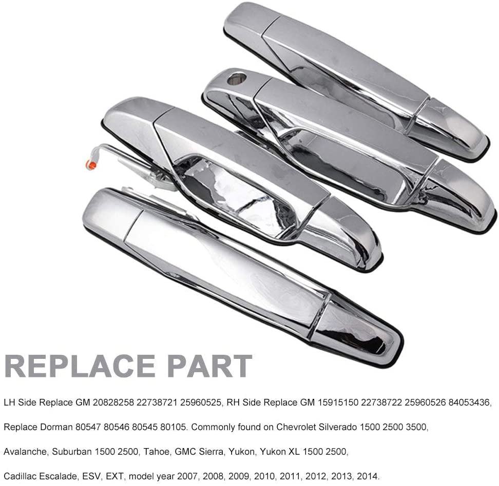 80545 Chrome Color 22738722 Exterior Door Handle Fit for 2007-2013 Cadillac Escalade Chevy Avalanche Silverado Suburban Tahoe GMC Sierra Yukon Pickup Truck SUV Replaces Number 15915150 25960526 
