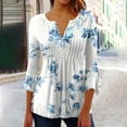 thumbnail image 2 of Pompotops Tunique Décontractée à Manches 3/4 Imprimée Florale Col en V pour Femmes Chemises Basiques d'Été Blouse Plissée Liquidation, 2 of 5