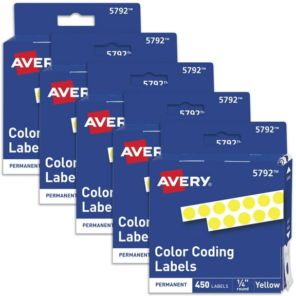 Avery 1/4" Diameter Dot Stickers, Yellow, 2,250 Total (5-Pack of 5792)