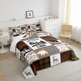 thumbnail image 5 of Retro Cabin Comforter Set Twin Wildlife Bear Elk Deer Hunting Bedding Set,Reindeer Moose Woodland Animals Quilt Brown Camouflage Grid Lattice Patchwork Duvet Insert,Pine Trees Farmhouse Decor, 5 of 5
