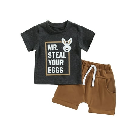 

Calsunbaby Kids Baby Boys 2Pcs Easter Outfits Set Short Sleeve Bunny Print Tops Pocket Shorts Summer Suit Dark Grey 2-3 Years