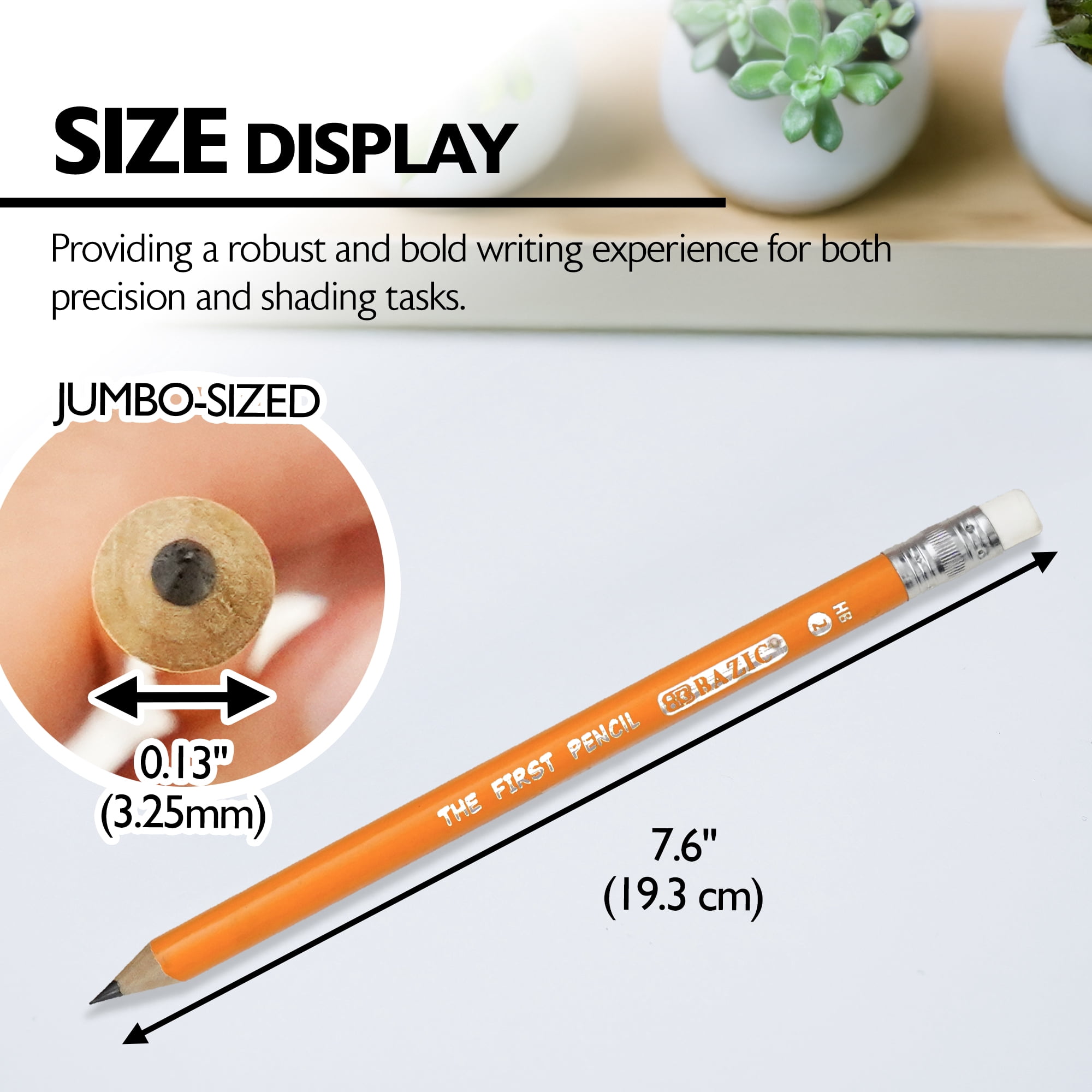 BAZIC Pre-Sharpened #2 HB Jumbo Pencils, Latex Free Eraser (12 Count/Pack), 72-Packs