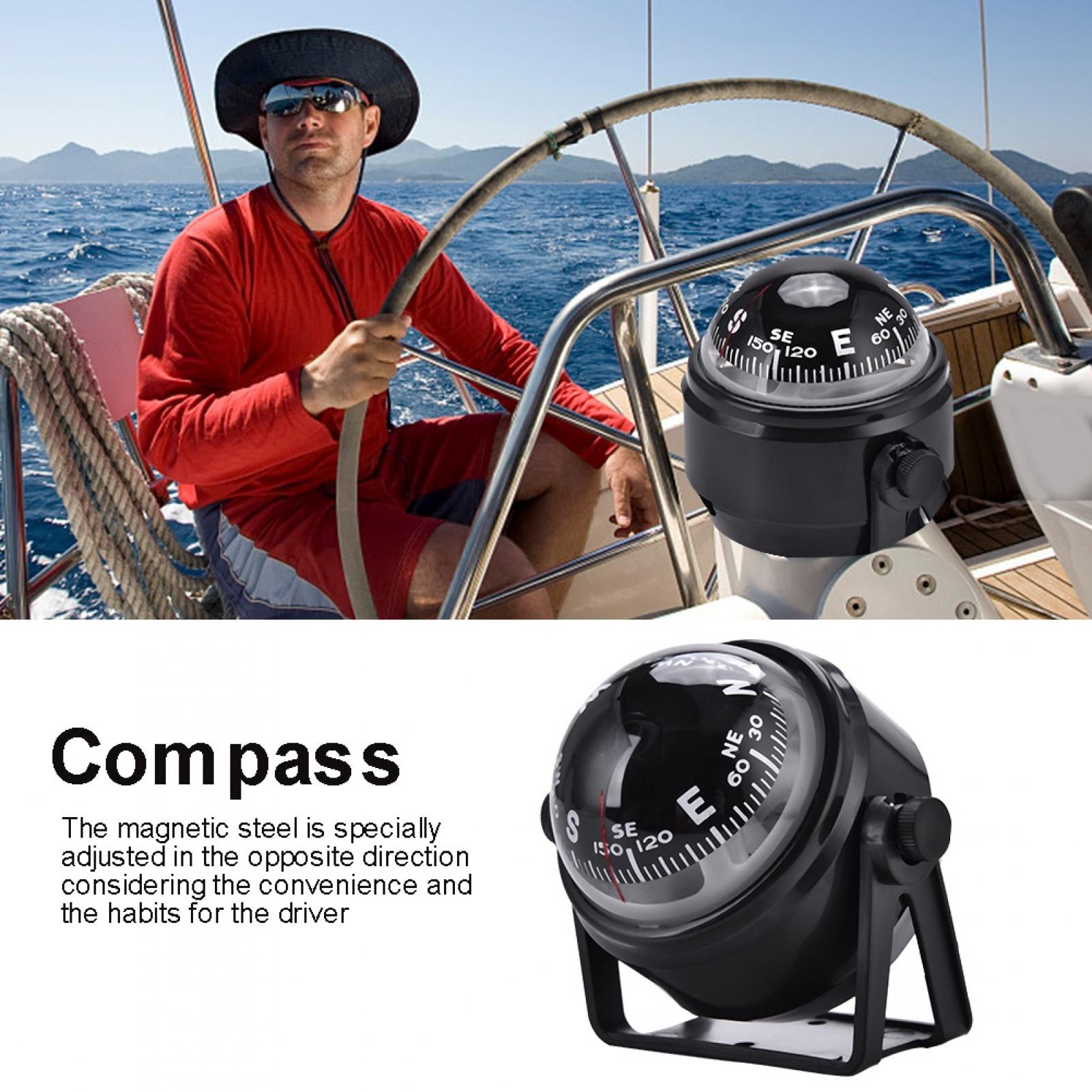 Electronic Navigation Compass Adjustable Marine Ball Compass Night Vision Compass Black for Marine Boat Vehicle Marine Boat Compass 