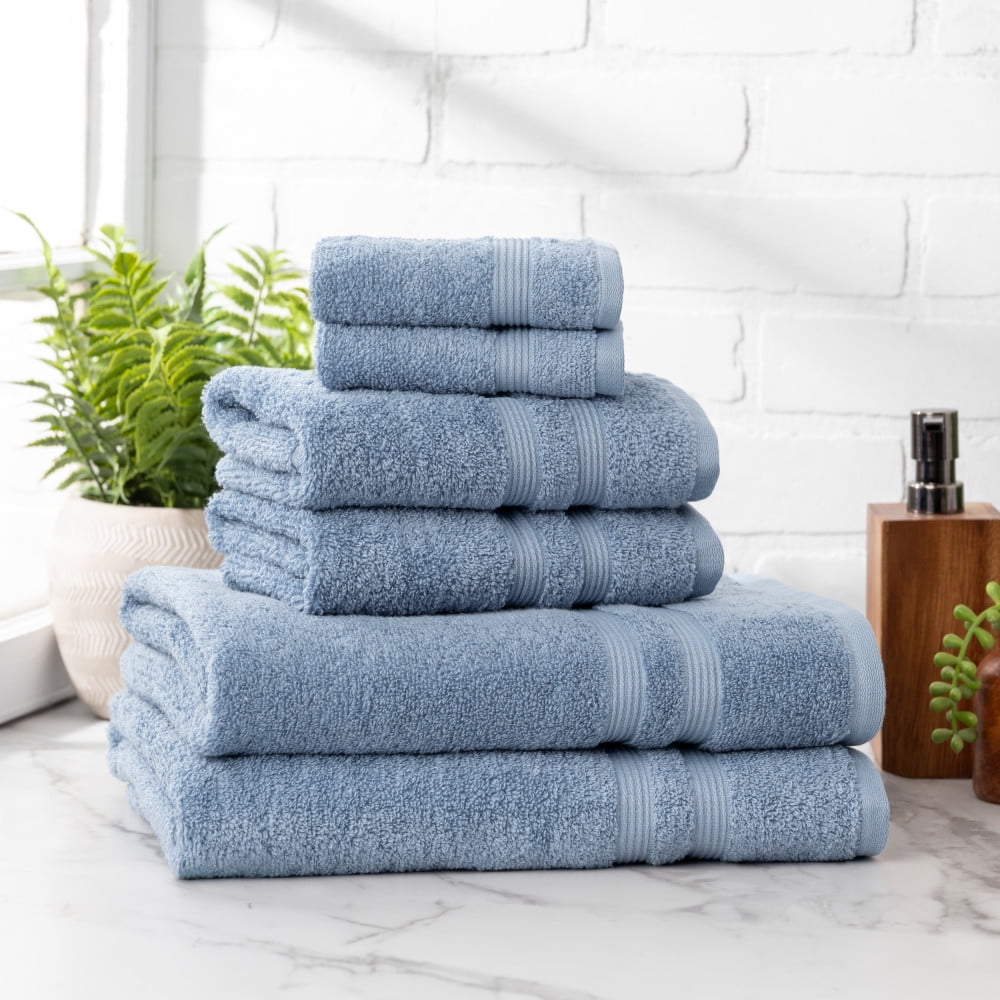 Mainstays Performance Solid 6 Piece Towel Set, Blue Linen