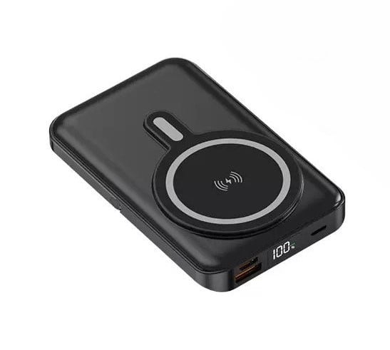 Portable 10000mAh Magnetic Wireless Power Bank – MagSafe Compatible with iPhone 17/16/15/14/13 Series – 15W Fast Charging, Built-In 3 Cables, Kickstand, Compact Travel Charger – Black