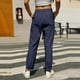 thumbnail image 3 of Pantalones informales de lino lisos para mujer con cintura elástica y cordón, 3 of 6
