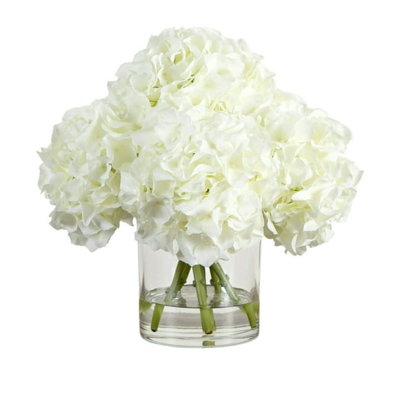 Nearly Natural Wedding Collection 14in. Artificial Hydrangea Arrangement in Glass Vase