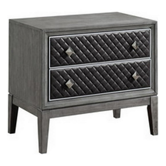 Table de Chevet Stacy 29 Pouces - 2 Tiroirs Rembourrés en Similicuir - Bois Gris
