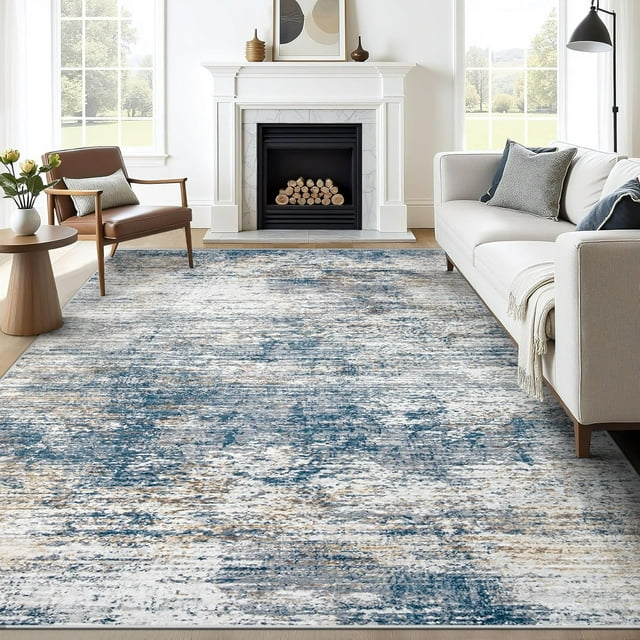 XLUEZ 8x10 Area Rugs Washable Rug, Modern Abstract Large Area Rug Neutral Soft Non Slip Low Pile Indoor Carpet for Living Room Bedroom Nursery Dining Room Home Office(BlueWhite, 8'x10')