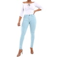 thumbnail image 2 of ZHOGXU New Women's Jeans With Pocket Solid Color High Waist Skinny Fashion Stretch Denim Pants Trousers For Daily Wear,Blue,L, 2 of 7
