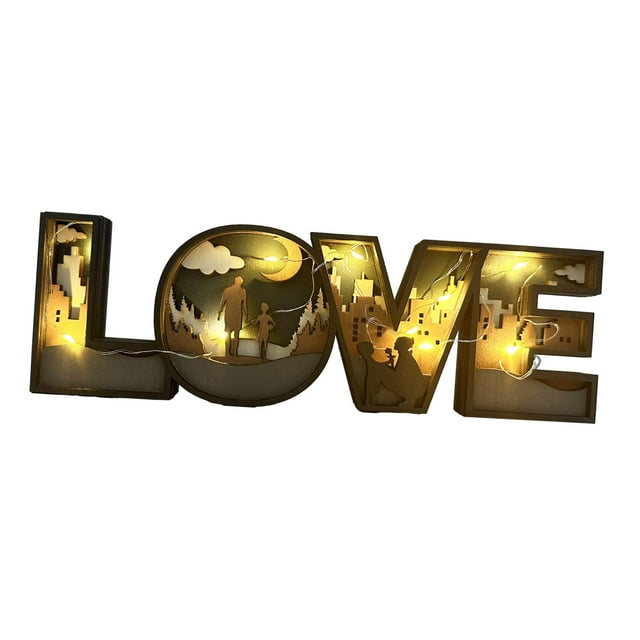 Estatua artesanal con letras en inglés, adorno de mesa, escultura artística para festivales, suministros para fiestas de dormitorio, decoraciones para AMOR Con Luz