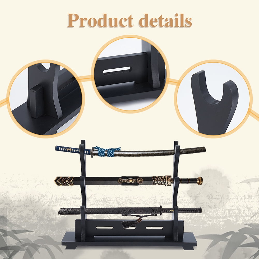 3-Tier Stand Katana Stand 39.5x8.9x31.5cm Wooden Katana Holder Black Swords Display Holder Wood Swords Racks for Home Decor Collectors Men Husband