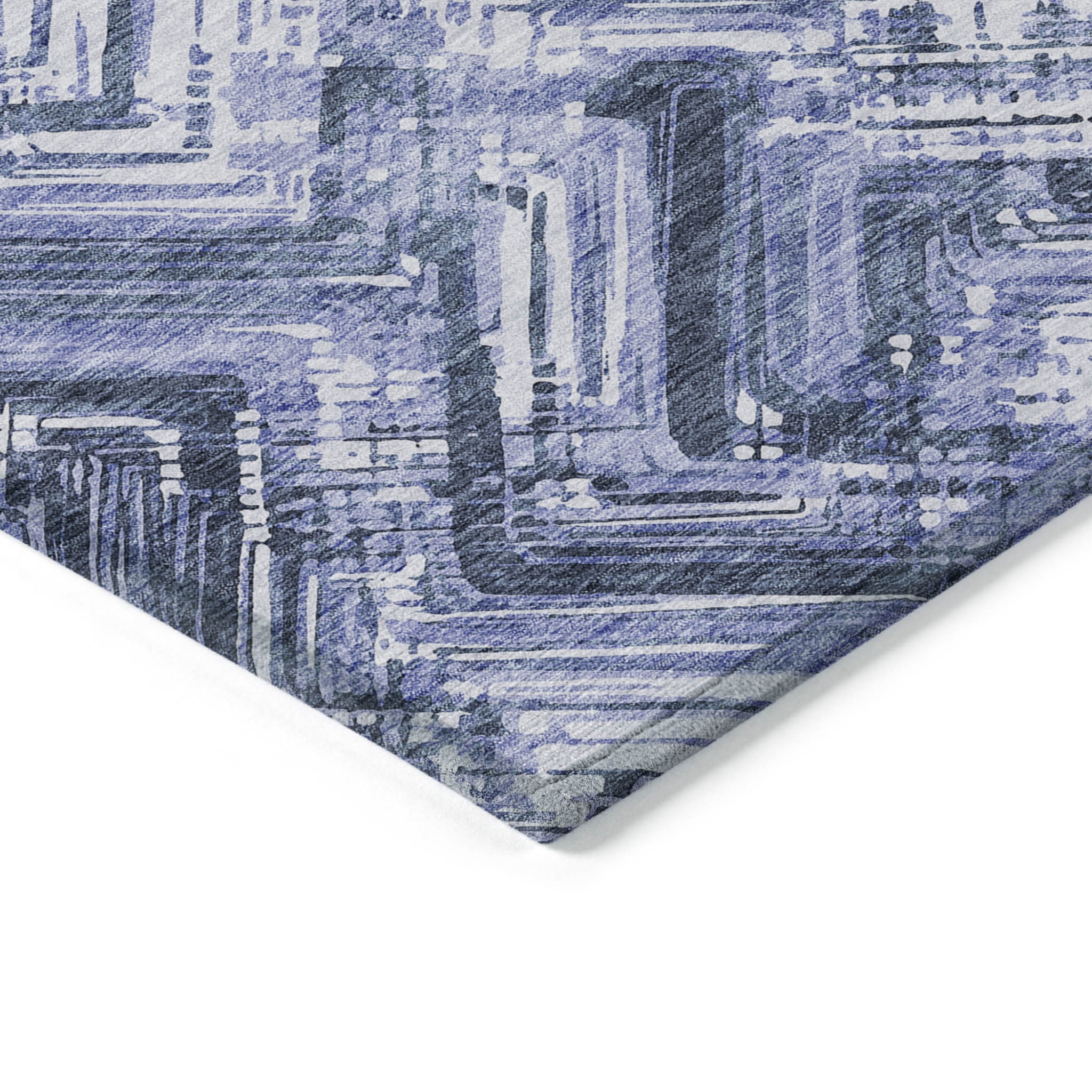 5' X 8' Navy Blue And Sky Blue Geometric Washable Indoor Outdoor Area Rug
