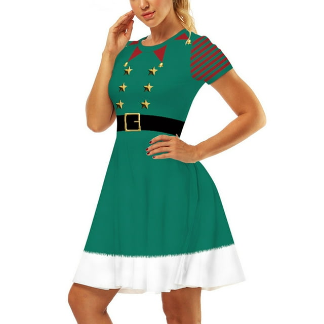 Mialoley Robe pour Femmes, Motif de Style de Noël Manches Courtes Col Rond