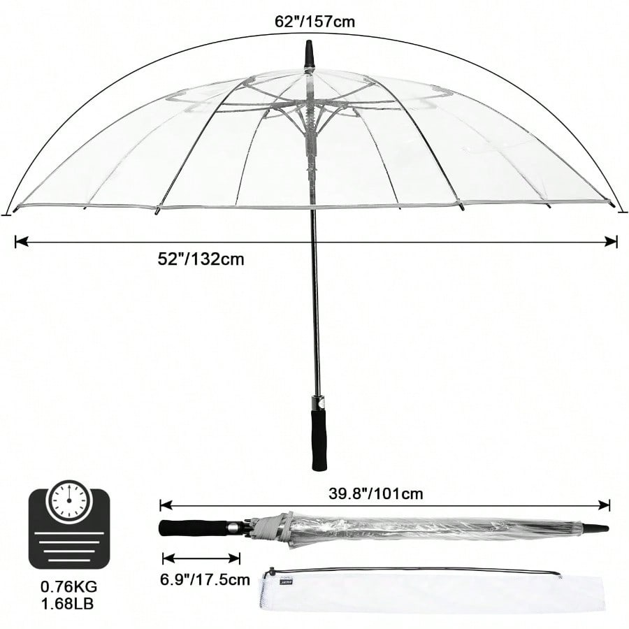 62 Inch Clear Golf Umbrella Transparent Auto Open Large Stick Umbrella Oversized Windproof Waterproof With Sleeve For Women Men