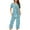 Sky Blue, variant on Women's Summer Floral Print Henley Sleepwear Set - Button-Up Short Sleeve Top Capri Pants with Side Pockets Stretchy Pajamas Set Loungewear (S-3XL)