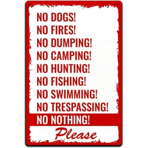 Camp Site Warning No Dogs, Fires, Dumping, Camping, Hunting, Fishing, Swim Vintage Tin Sign – Retro Metal Wall Decor for Home, Bar, Garage, or Man Cave,8×12 inch