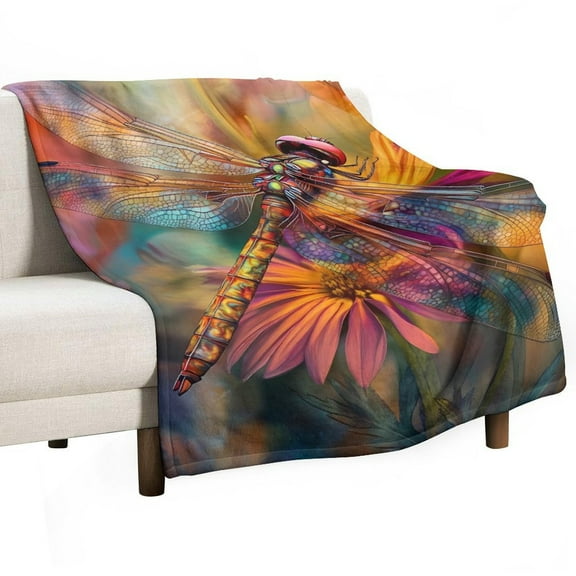 Tie-dyed Dragonfly And Sunflowers Super Soft Blanket Christmas Throw Blanket Flannel Microfiber Blankets for Couch Bed Sofa Fluffy and Warm 30"x40"