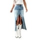 thumbnail image 1 of Falda vaquera irregular de cintura alta para mujer: lavado desgastado, largo, amplia gama de tallas (S-XXL), para looks informales y semiformales., 1 of 6