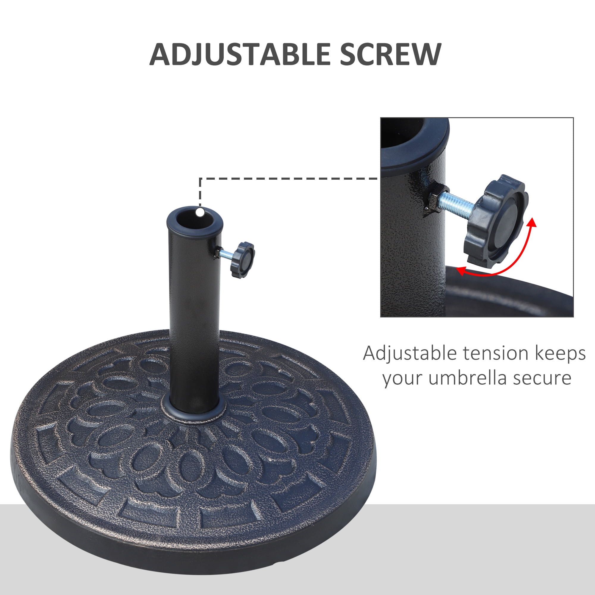 Outsunny 17" 26 lbs Round Resin Umbrella Base Stand Market Parasol Holder with Beautiful Decorative Pattern & Easy Setup, for Φ1.5", Φ1.89" Pole, for Lawn, Deck, Backyard, Garden, Bronze