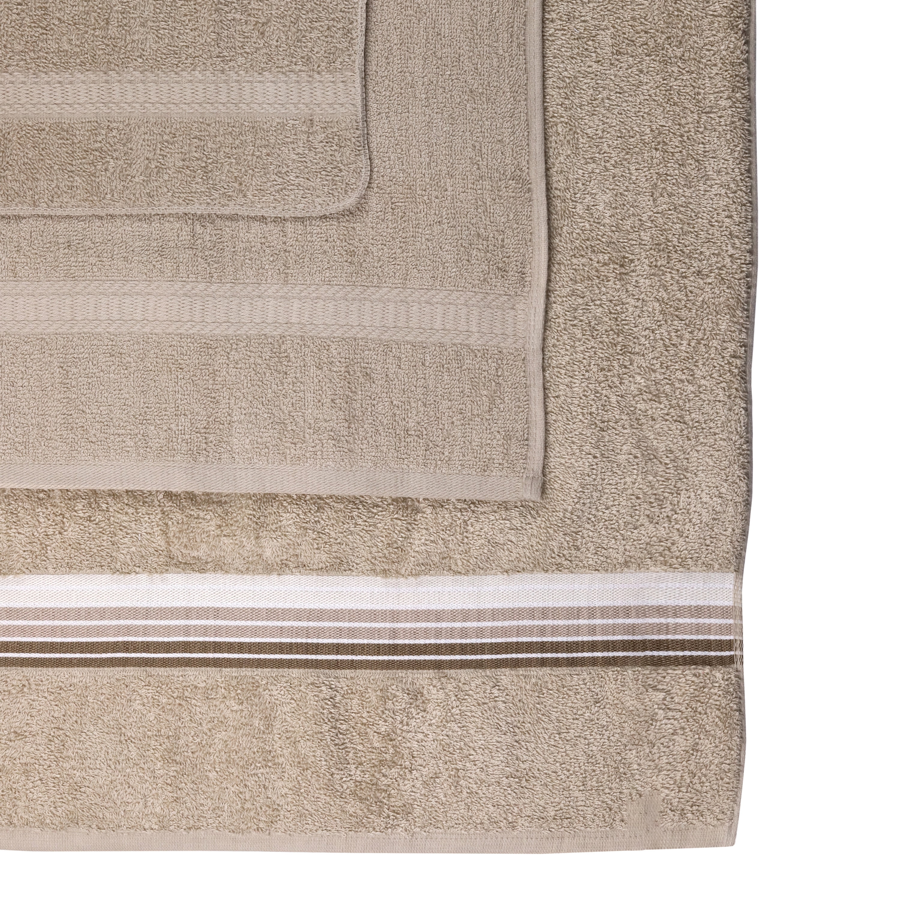 Mainstays 6 Piece 100% Cotton Towel Set, 2 Striped Bath , 2 Hand and 2 Washcloths,Super Soft and Highly Absorbent basic Premium Towel Set, for Bathroom, Hotels, Spa and Gym – Tan