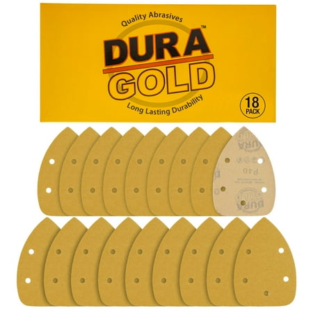 

Dura-Gold - Premium Hook & Loop - 18 Sheets of 40 Grit 5-Hole Hook & Loop Sanding Sheets for Mouse Sanders - Sandpaper Finishing Sheets for Automotive and Woodworking