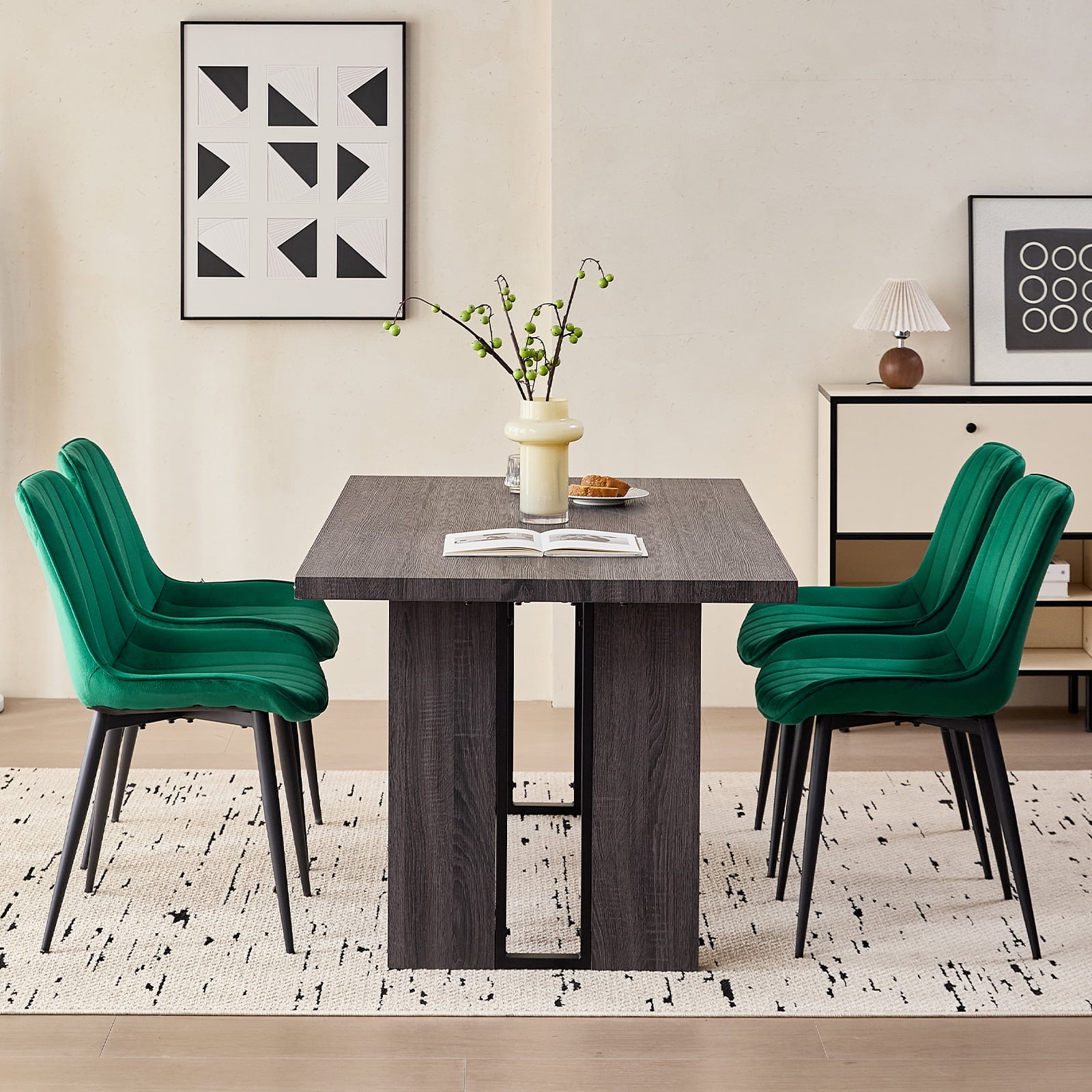 Velvet Dining Chairs Set of 2, Modern Upholstered Armless Kitchen Chair with Metal Legs for Bedroom Living Waiting Room, Green