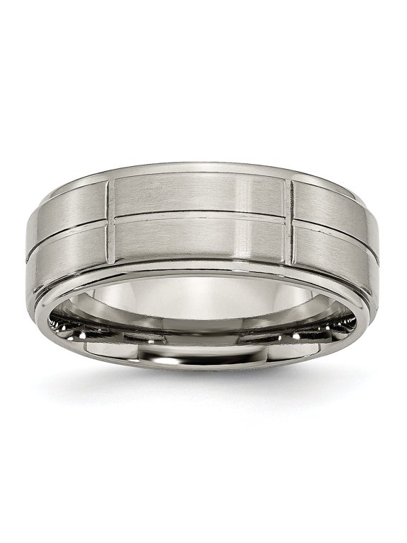 Titanium Grooved 8mm Satin Wedding Ring Band Size 7.5
