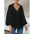 thumbnail image 3 of Women'S French Polka Dot Half-Open Collar Loose Bubble Long Sleeve Top, 3 of 8