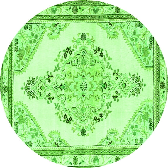 Ahgly Company Indoor Round Medallion Green Traditional Area Rugs, 6' Round