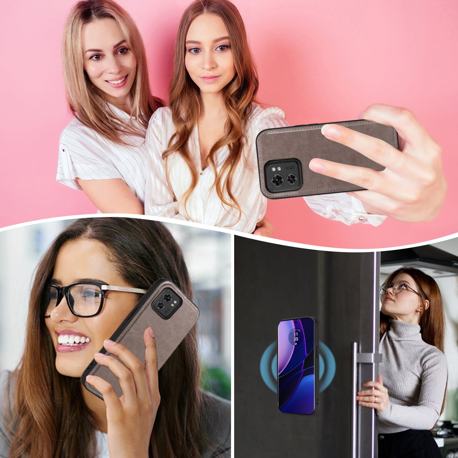 Asuwish Phone Case for Motorola Edge 2023/Edge 40 5G Zipper Wallet Detachable Cell Cover with Tempered Glass Screen Protector Crossbody Strap Flower Flip Card Holder Slot Moto Edge2023 6.6 Women Gray