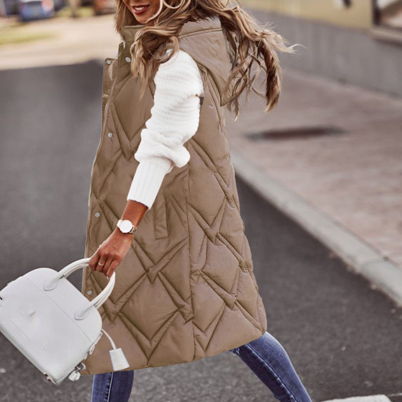 Women's Long Winter Coat Vest With Hood Sleeveless Warm Down Coat With Pockets Quilted Vest Down Jacket Quilted Outdoor Jacket Walmart.com