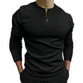 thumbnail image 1 of YDLCAFD Men's Casual Solid Zipper Collarless Tops Blouse Long Sleeve Polos Shirt, 1 of 2