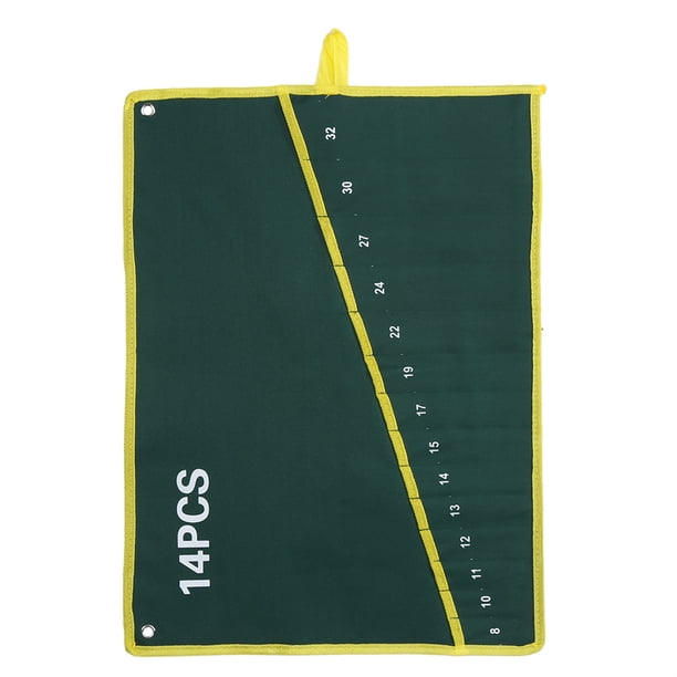 Bolsa de almacenamiento enrollable para herramientas, llave inglesa de lona duradera, color verde, 14 bolsillos, 1 ud.