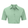 thumbnail image 3 of Mittory Women's Casual Short Sleeve Collar Twist Front Button Down Blouse Crop Top, 3 of 4