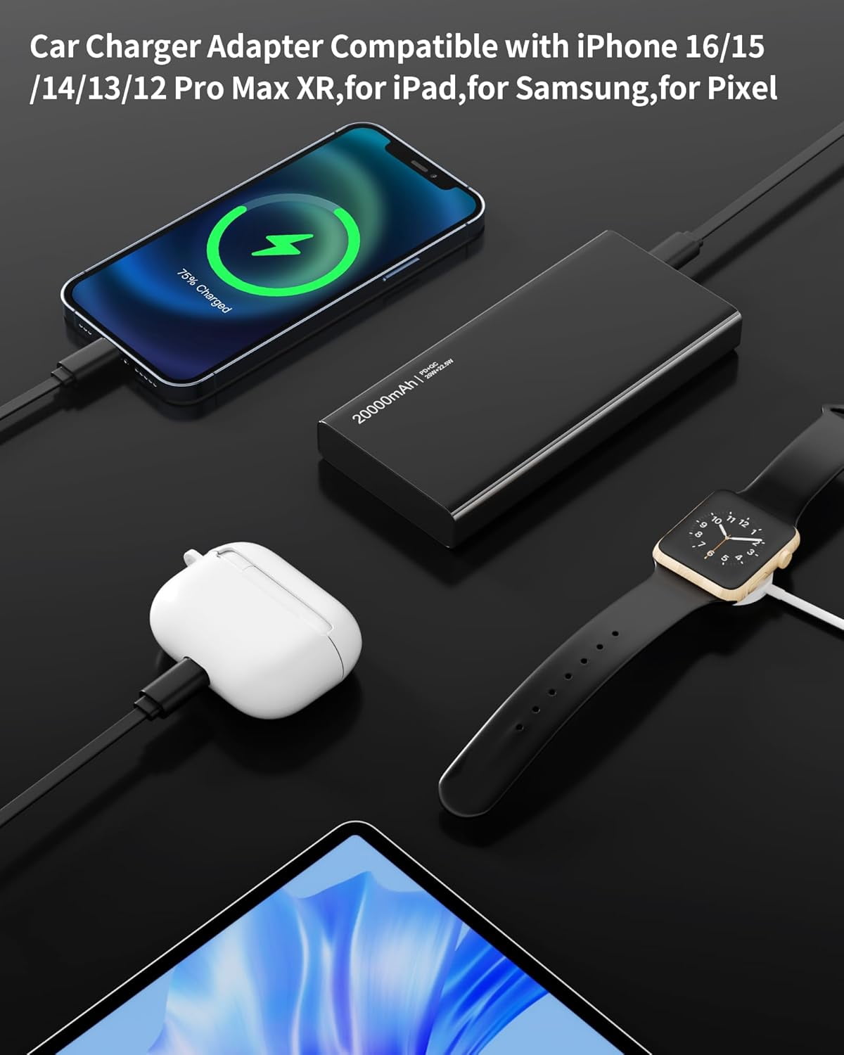 Retractable , 4 in 1 Fast Charging with USB-C & USB-A, Compatible with iPhone 17/16/15/14/13/12/11,Galaxy,Pixel, Car Accessories for Men Women Drivers