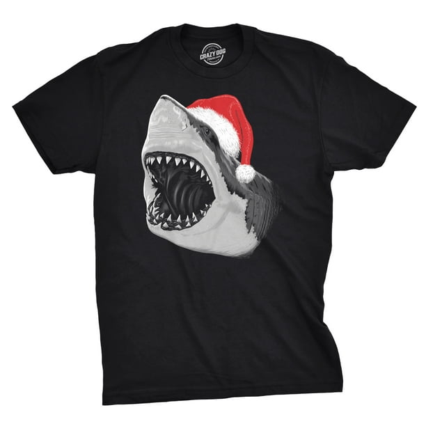 Mens Santa Jaws T Shirt Cool Christmas Gift Shark Funny Graphic