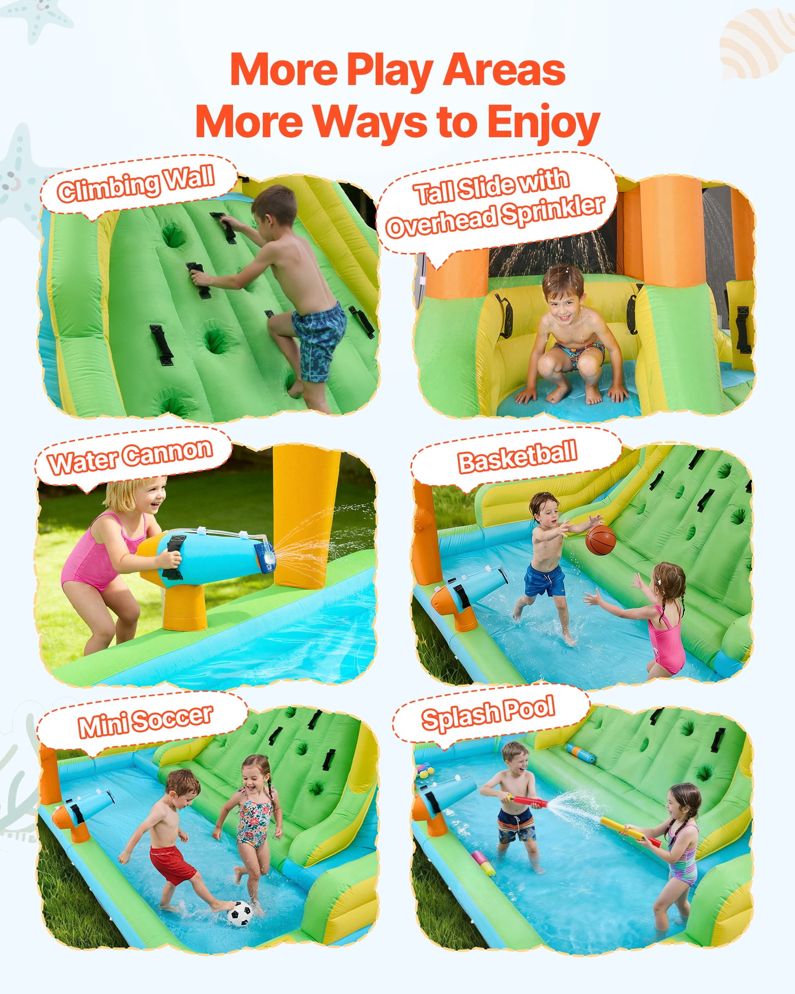 VEVOR Inflatable Bounce House, 13.3 x 11.4 x 8.4 ft Inflatable Bounce House Water Slide, Bouncer Castle with Climbing Wall, Double Tall Slides, Splash Pool & Mini Soccer, for 3 to 4 Kids Ages 3 to 8