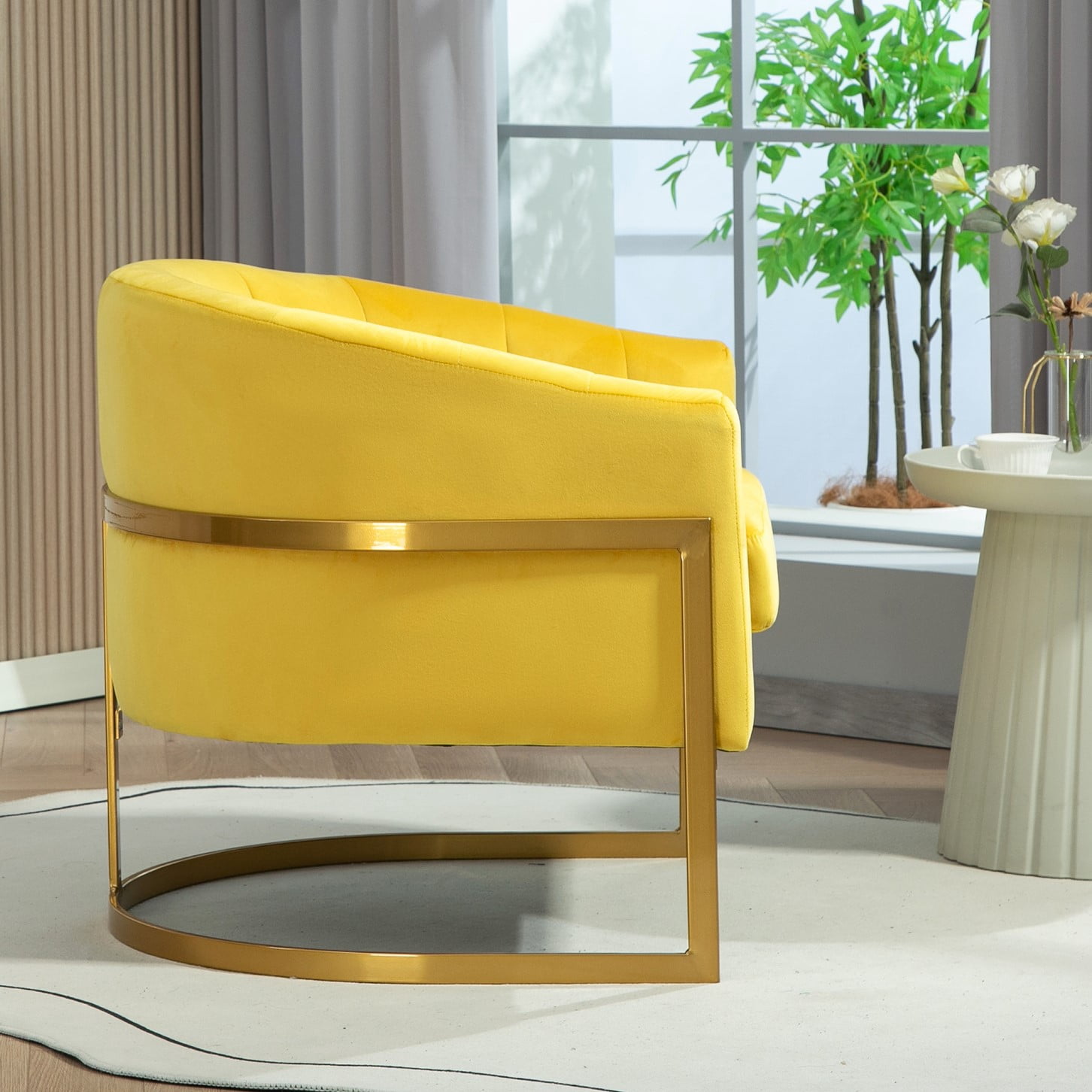 US Pride Furniture Modern Accent Armchair Luxury Gold Frame and Multi-colored Velvet Material Infuse Elegant Flair Yellow