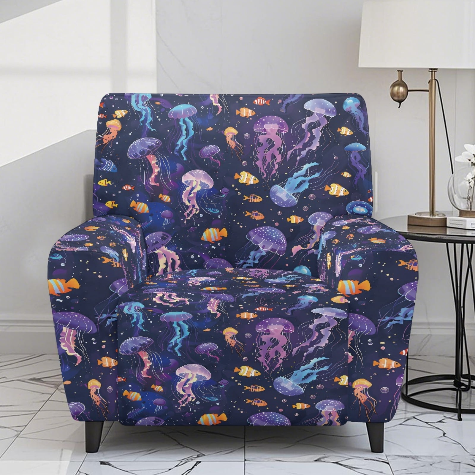 Xoenoiee Jellyfish Fish Print Recliner Slipcover Stretch Reclining Chair Covers 4 Pieces Non Slip Recliner Sofa Slipcovers with Pockets Fitted Sofa Couch Cover Lazy Boy Chair Cover for Pet Kid