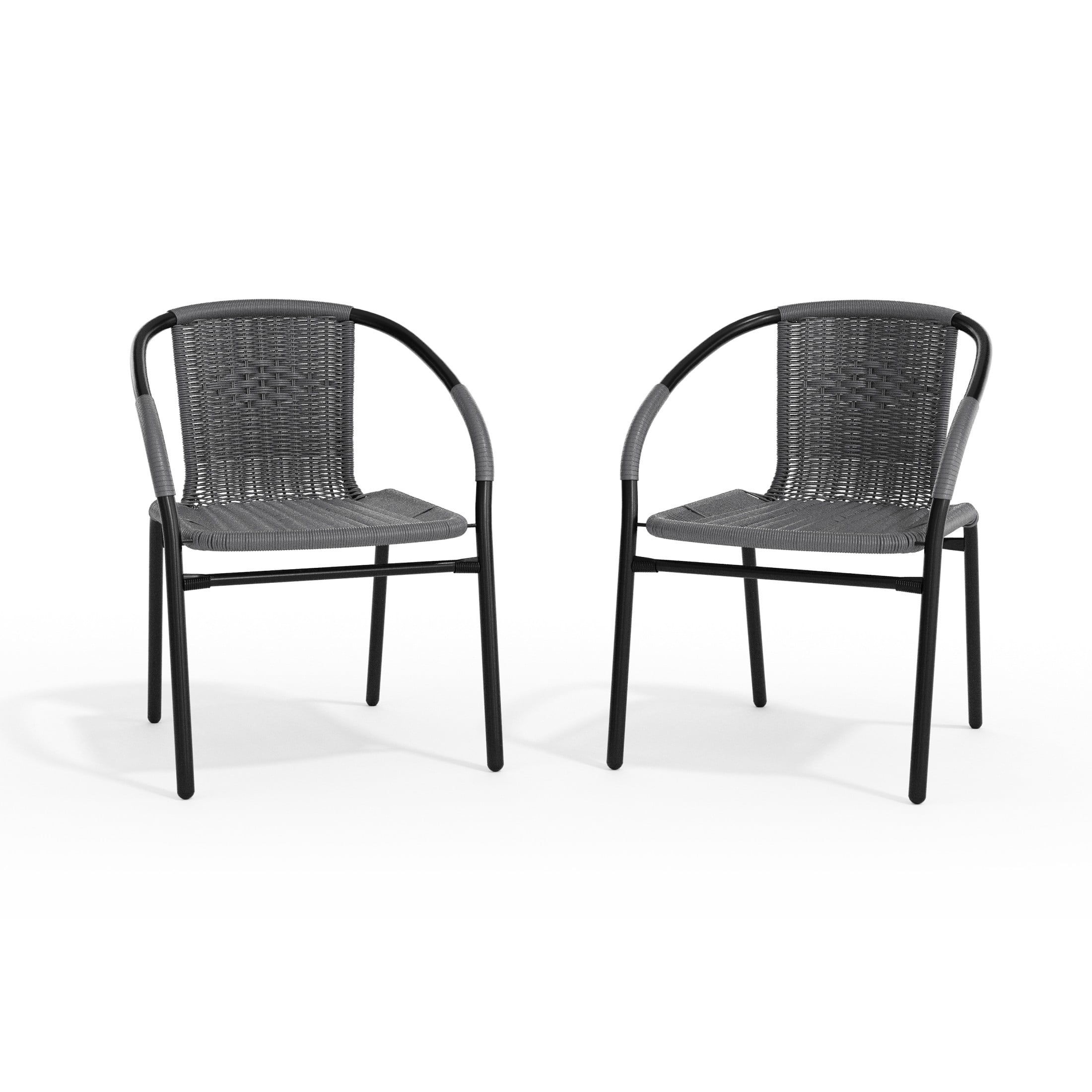 Flash Furniture Set of 2 Commercial Grade Gray Rattan Indoor-Outdoor Restaurant Stack Chairs