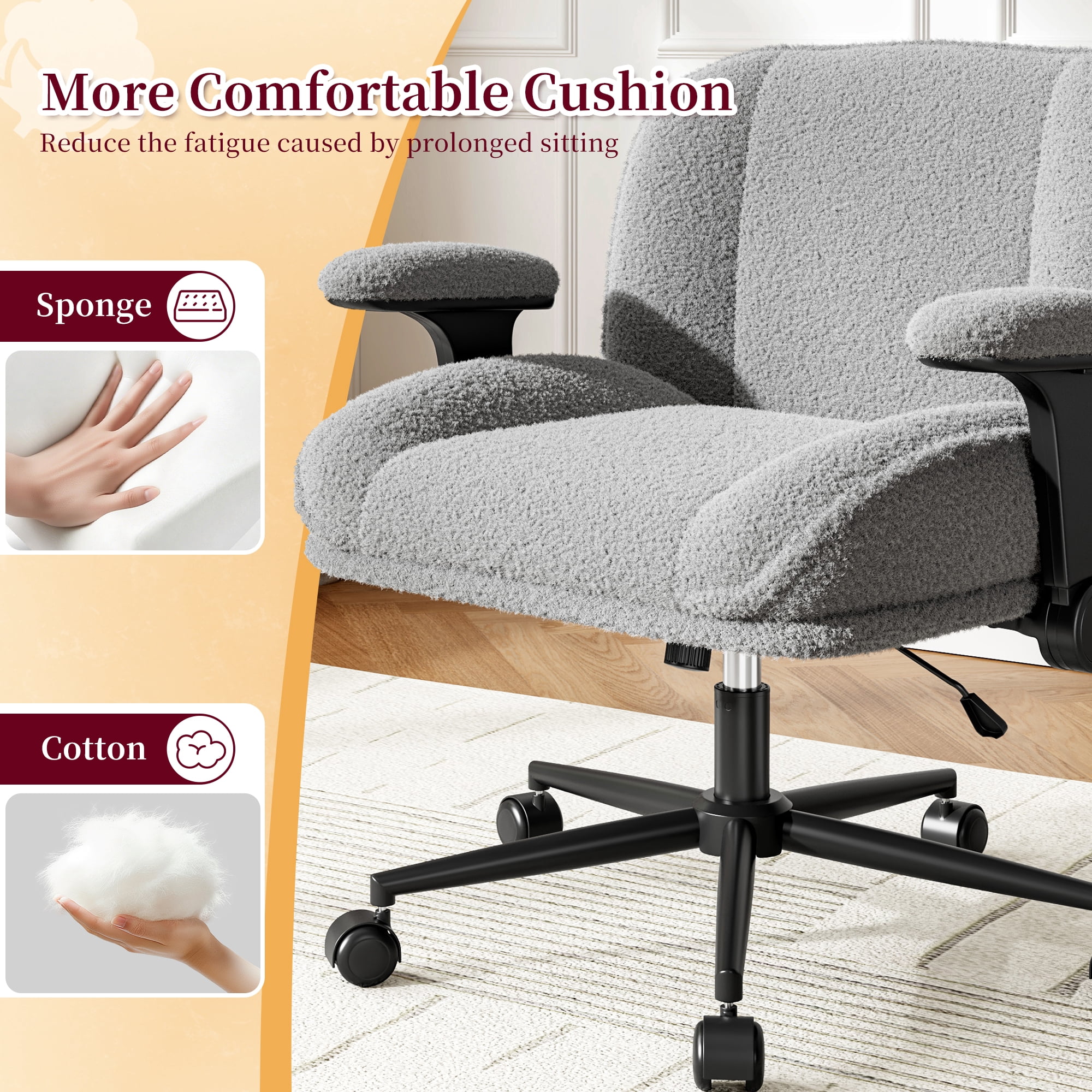 Romorgniz Criss Cross Chair with Adjustable Arms & Lumbar Support Office Chair with Reclining Back, Thick Cushion & Wheels for Office, Gaming, Reading, Grey