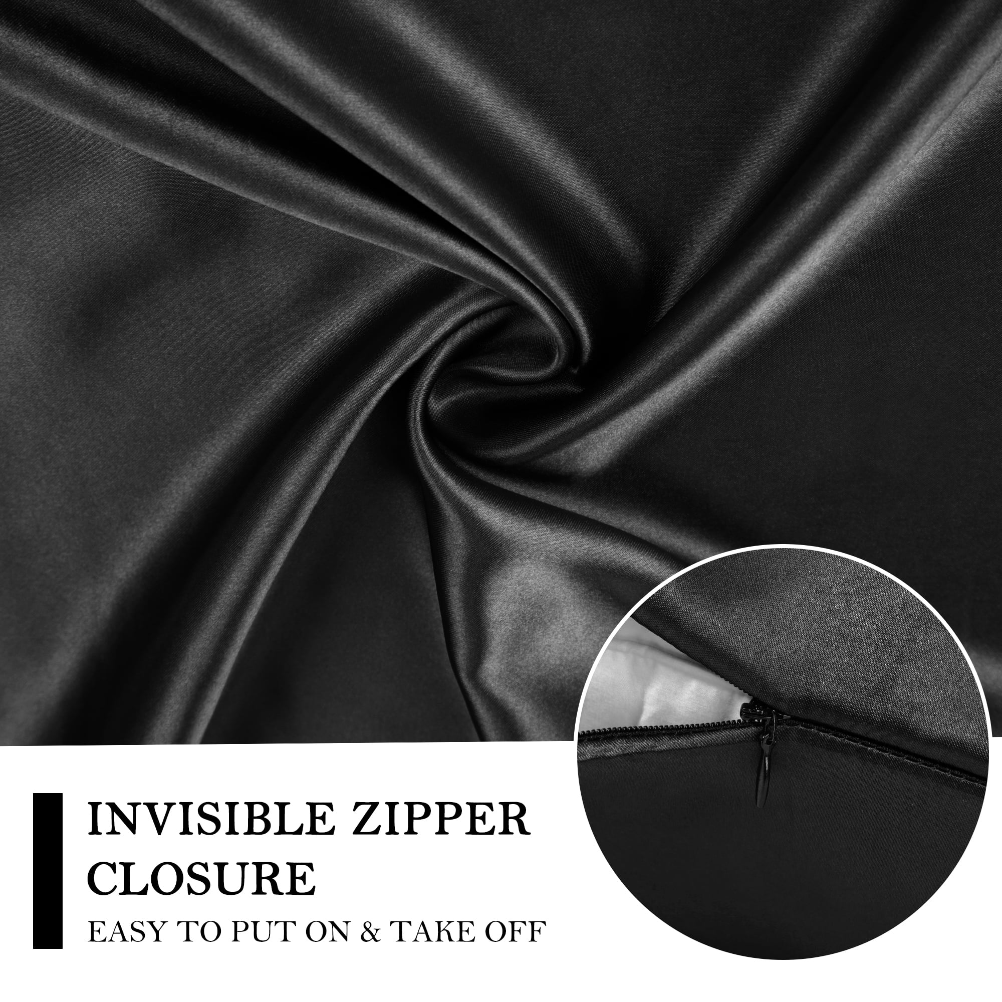 Unique Bargains Durable Soft Zippered Closure Set of 2 Satin Pillowcase Black Standard(20"x26")