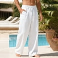 thumbnail image 5 of Wrtxtat Linen Pants for Men Wide Leg Loose Fit Elastic Waist Trousers with Pockets Lightweight Soft Comfy Sleep Lounge Vacation Trousers White S, 5 of 5