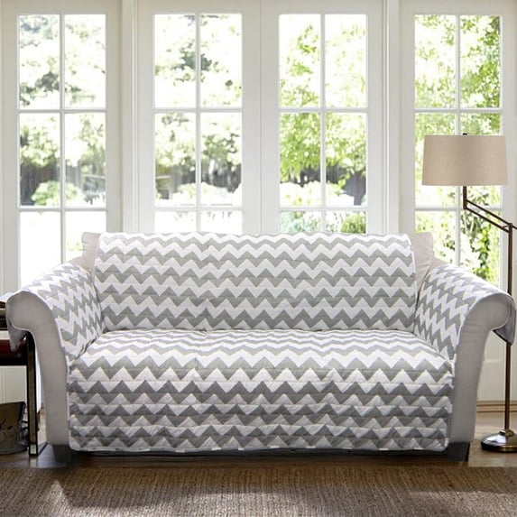 Lush Decor Chevron Furniture Protectors, Grey/white sofa couch cover