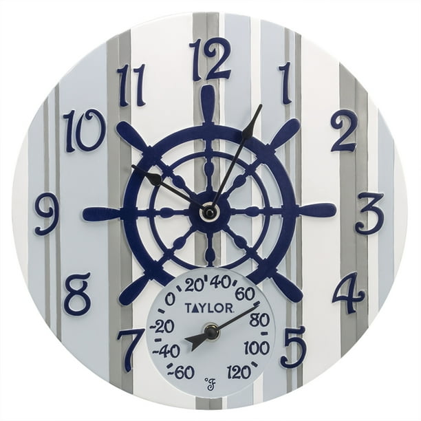 Taylor 14inch Captain's Wheel Clock with Thermometer