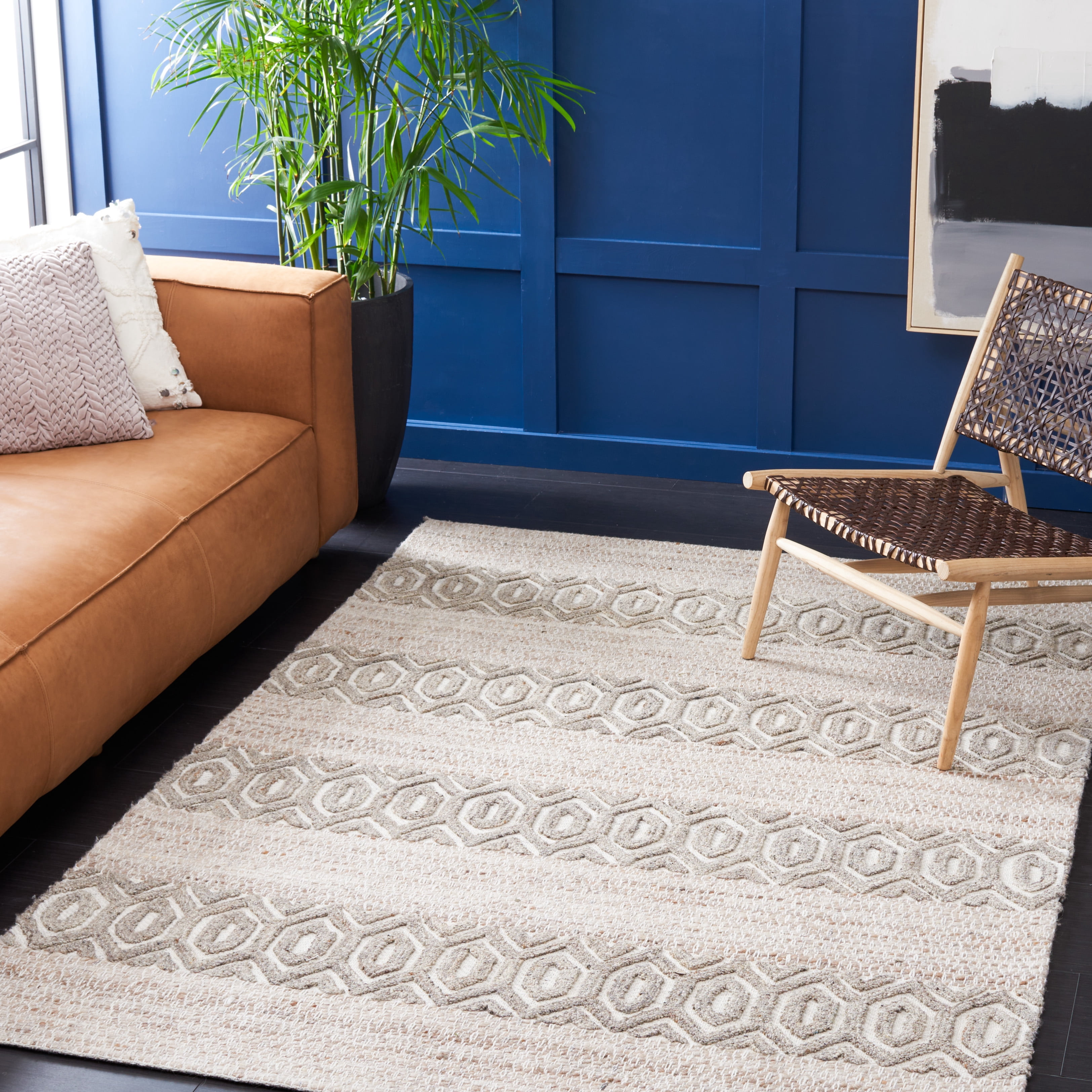 SAFAVIEH Natura Ernesto Geometric Area Rug, Beige/Ivory, 6' x 6' Square