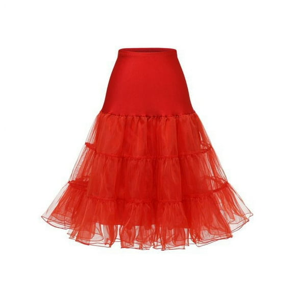 Women Vintage Style Rockabilly Organdy Petticoat Skirt Tutu Underskirt red