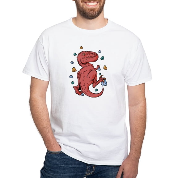 CafePress - Trex Indoor Rock Climbing T Shirt - Men's White Classic Cotton T-Shirts